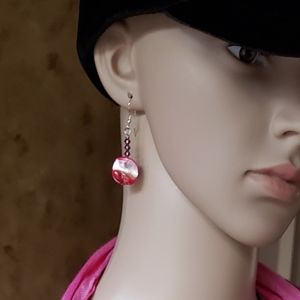 Artisan Hot Pink Mother Of Pearl Earrings Shepard Hook Sterling Silv 1¾" L NWOT